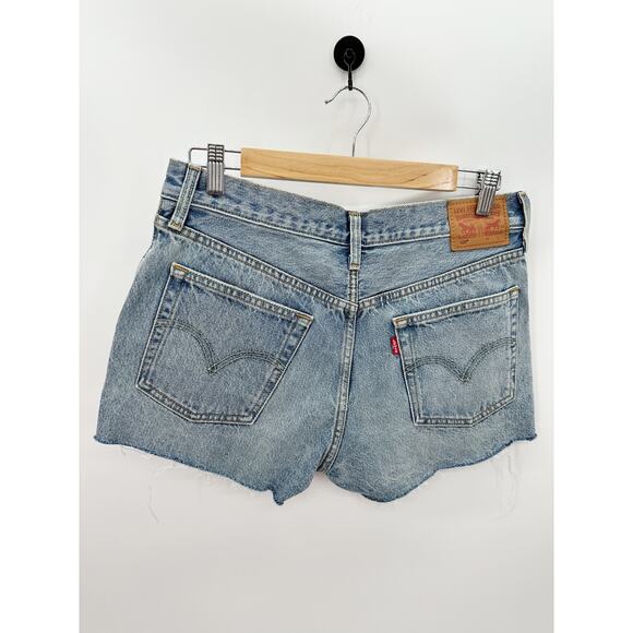 Levi's Shorts Women 28 Blue 501 Jump Start Button Fly Raw Frayed Hem Cotton - Picture 2 of 8